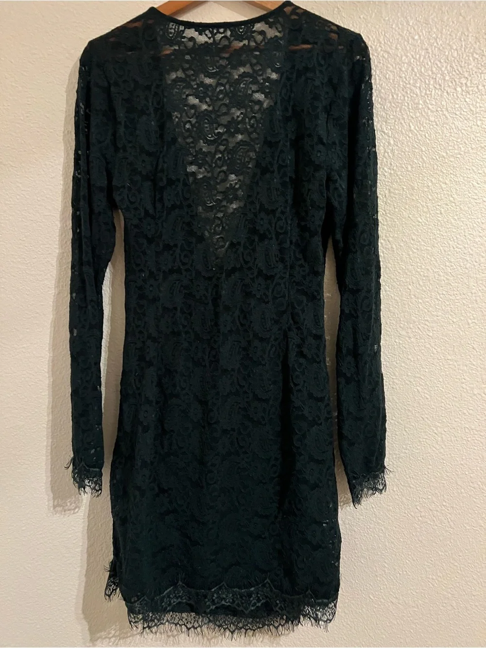 Free People Dark Green Lace Long-Sleeve Wrap Dress